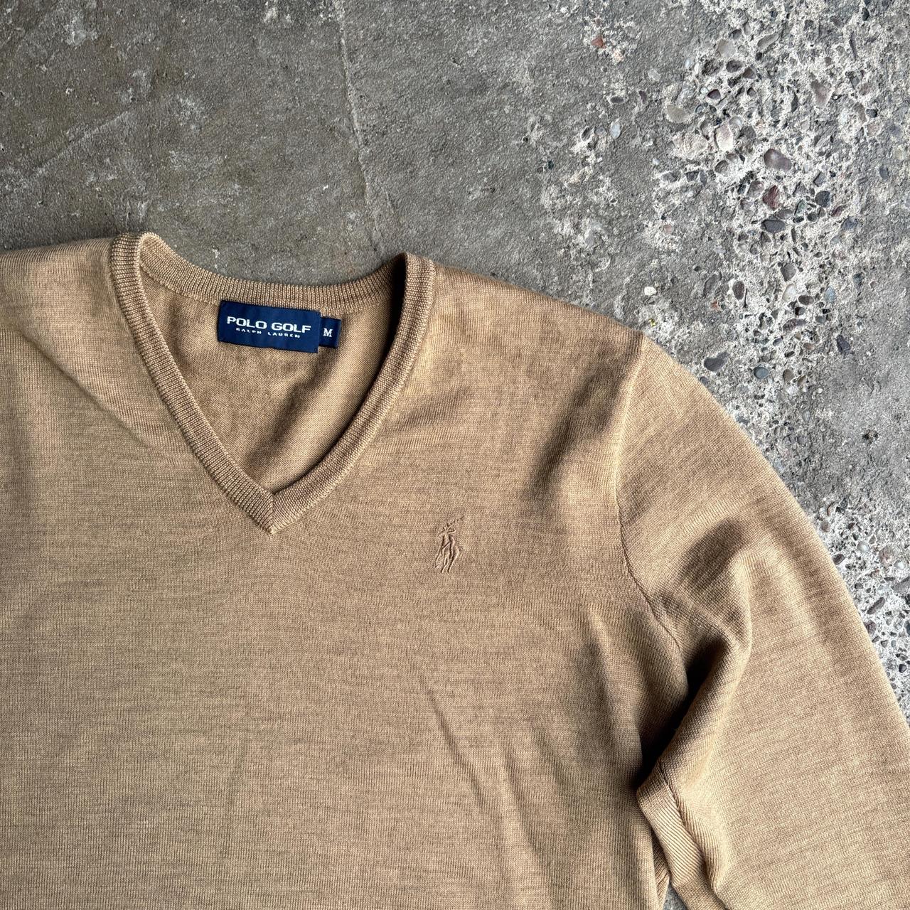 Tan Polo Golf V-Neck Jumper - M
