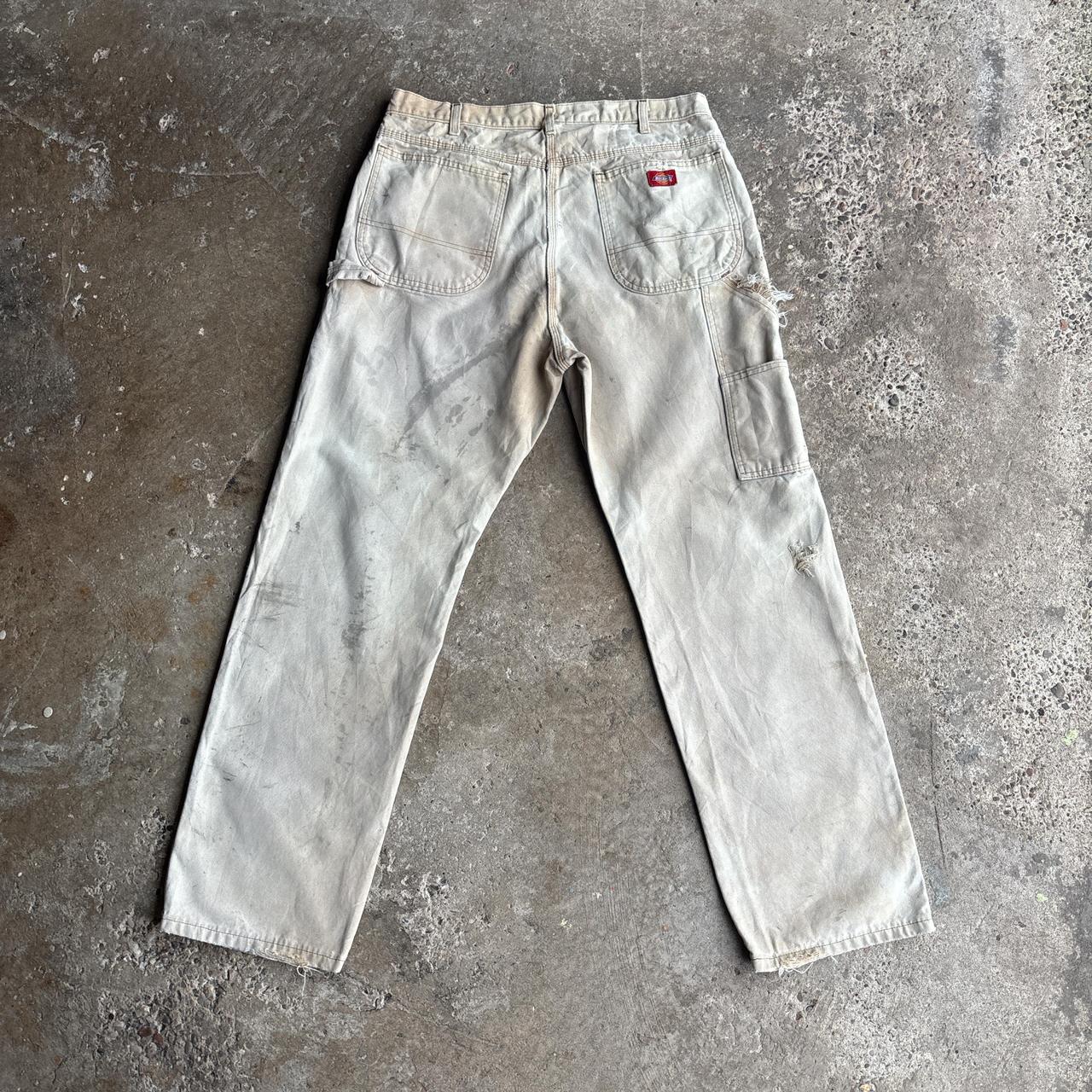 Cream Distressed Dickies Carpenter Pants - W36