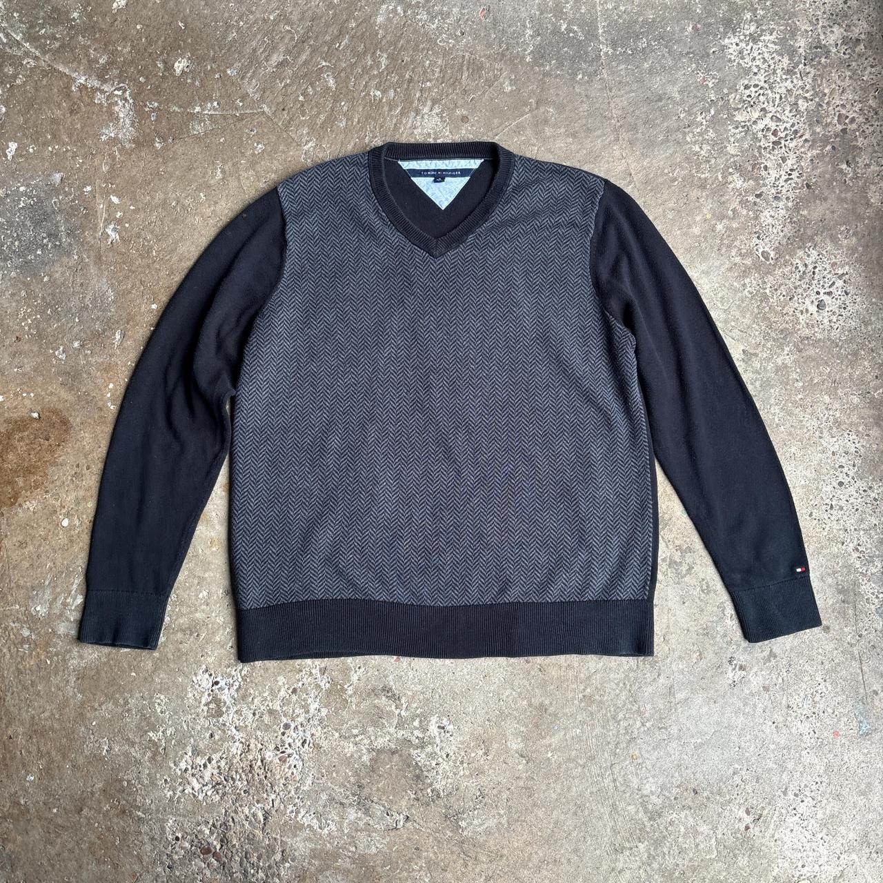 Black & Grey Contrast Tommy Hilfiger V-Neck Sweatshirt - XL