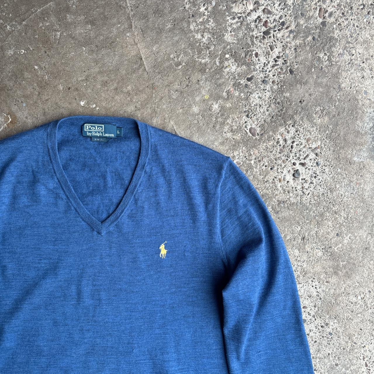 Blue Polo Ralph Lauren Merino Wool V-Neck Jumper - L