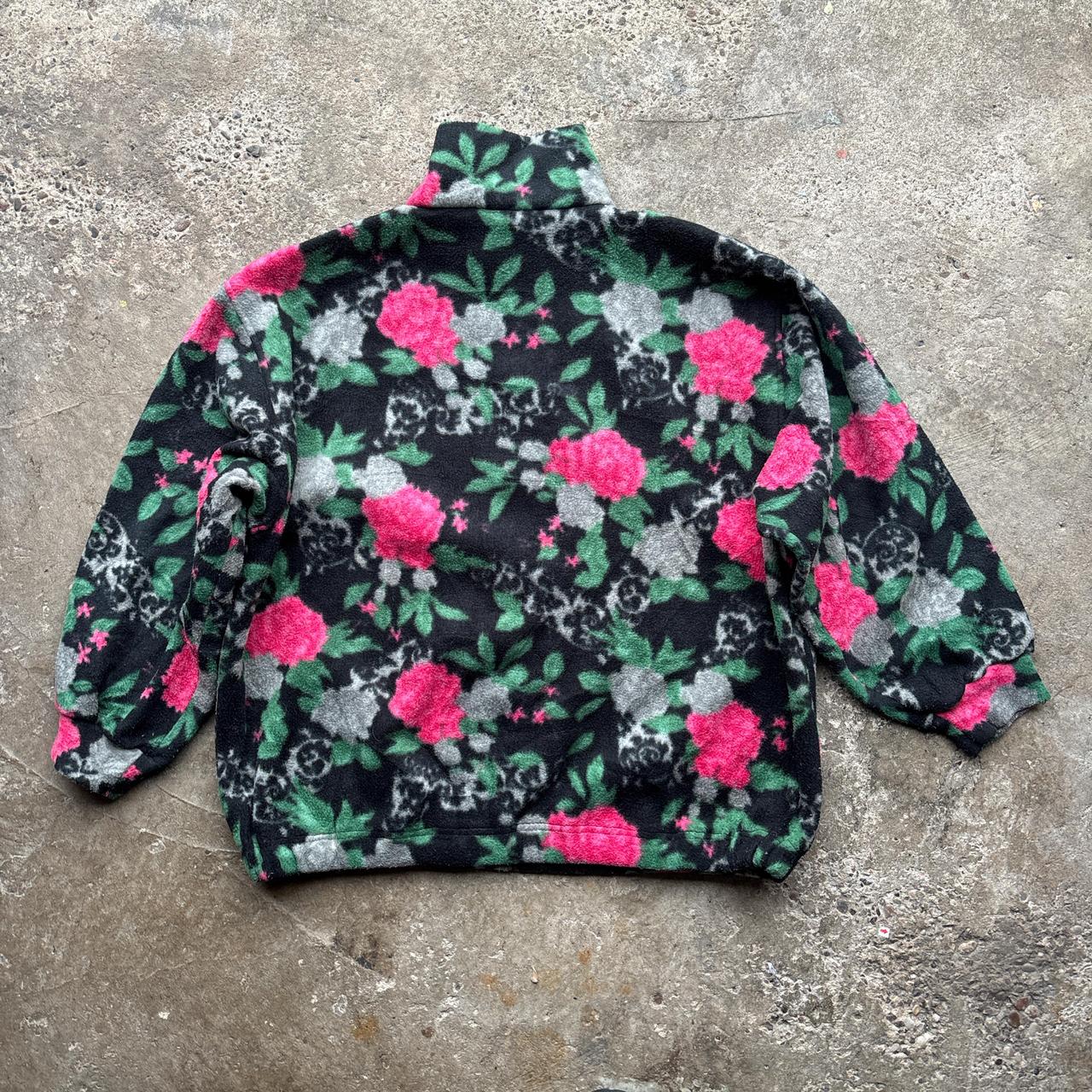 Black crazy half zip fleece with rose pattern
