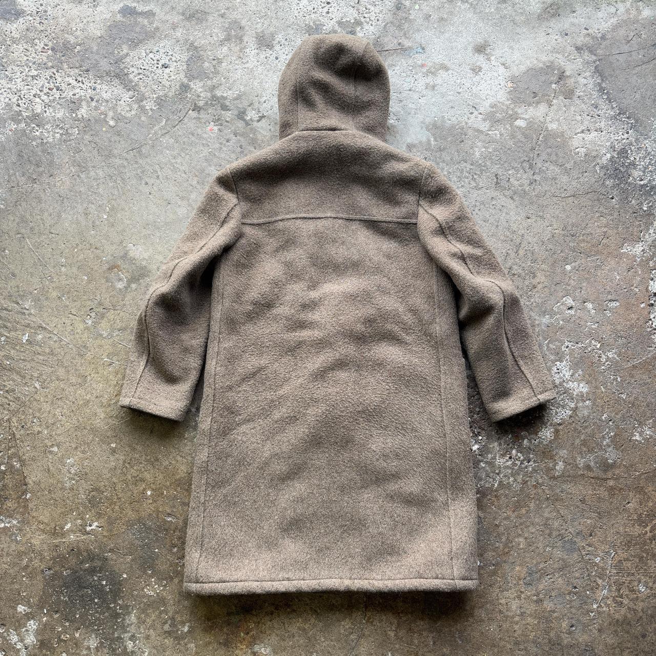 70s Tan and brown wool duffle coat with hood