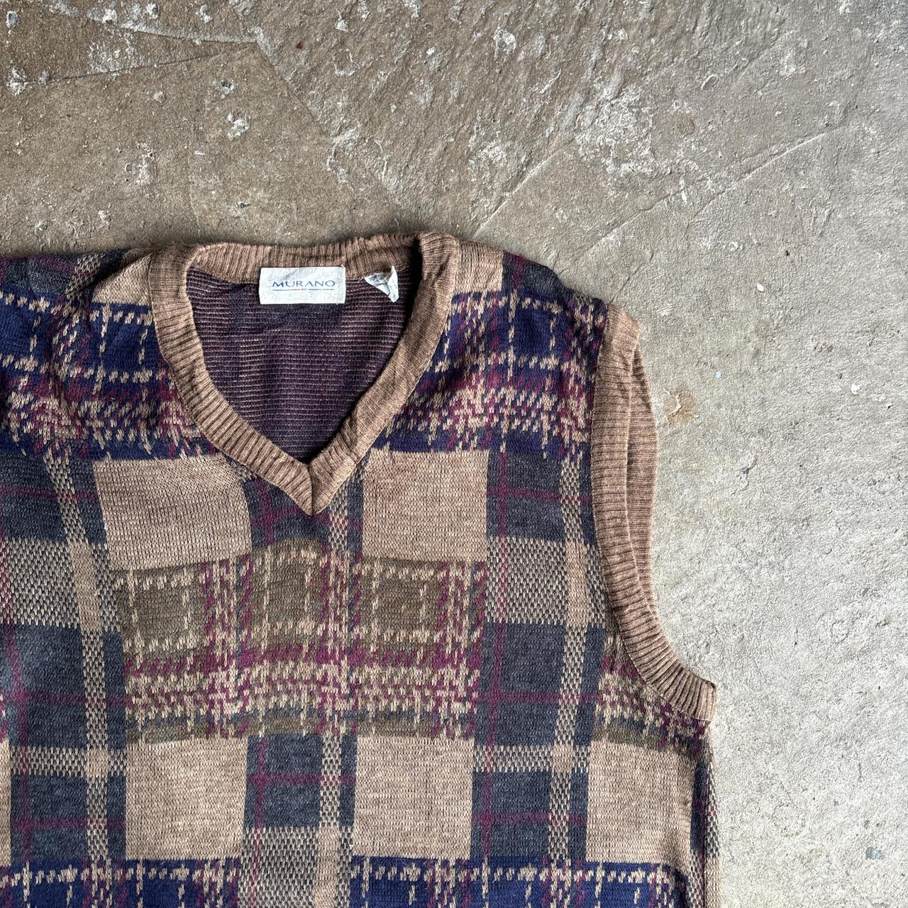 Patterned Brown Knitted Jumper Vest - L