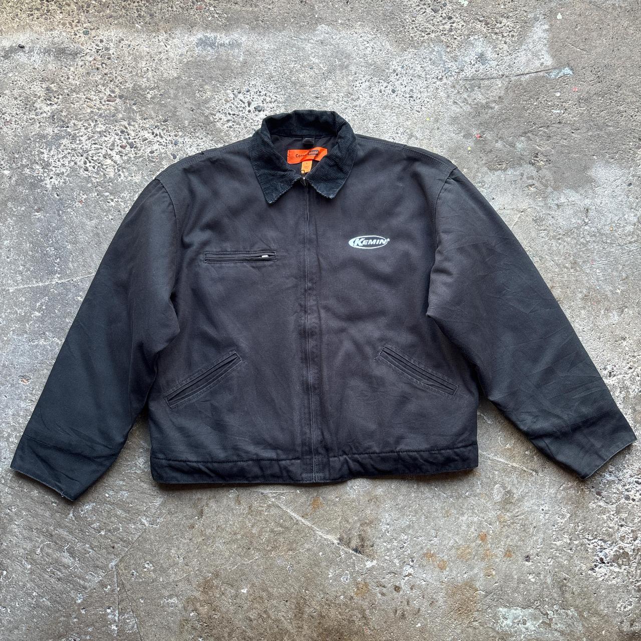 Black workwear jacket with corduroy collar - L