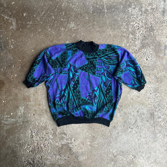 Purple Patterned Short Sleeve Jumper - XL (women’s)