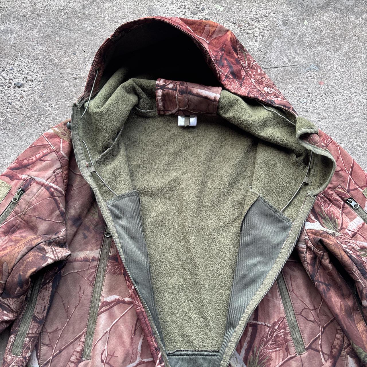 Brown real tree hooded active jacket