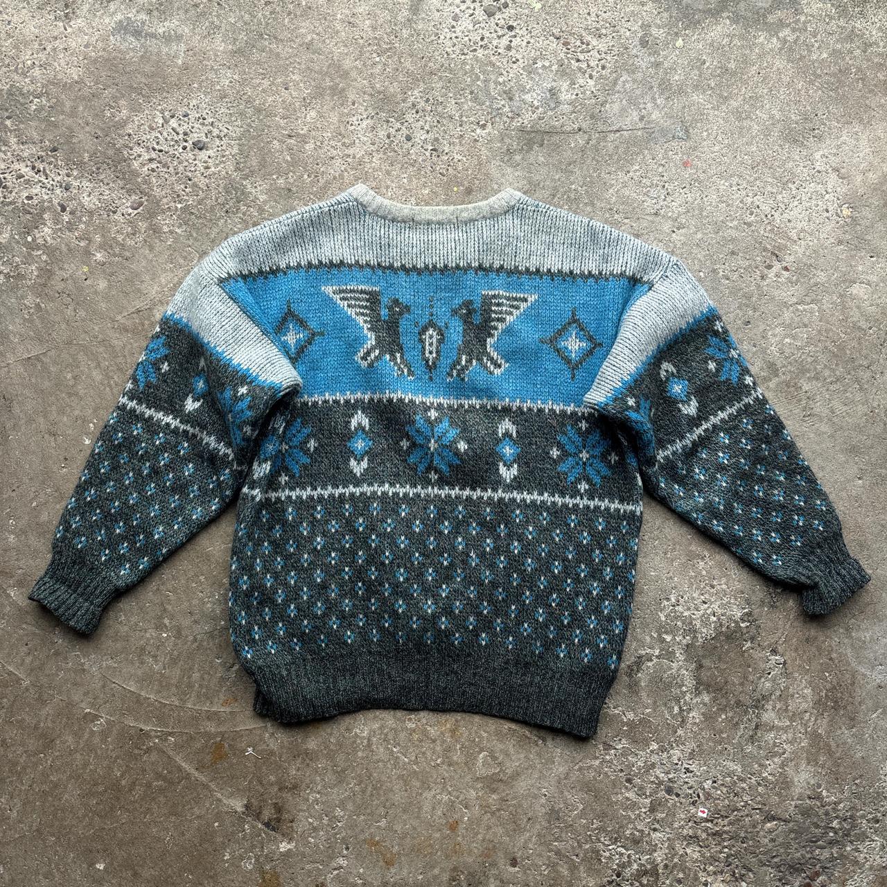 Grey patterned wool knit jumper