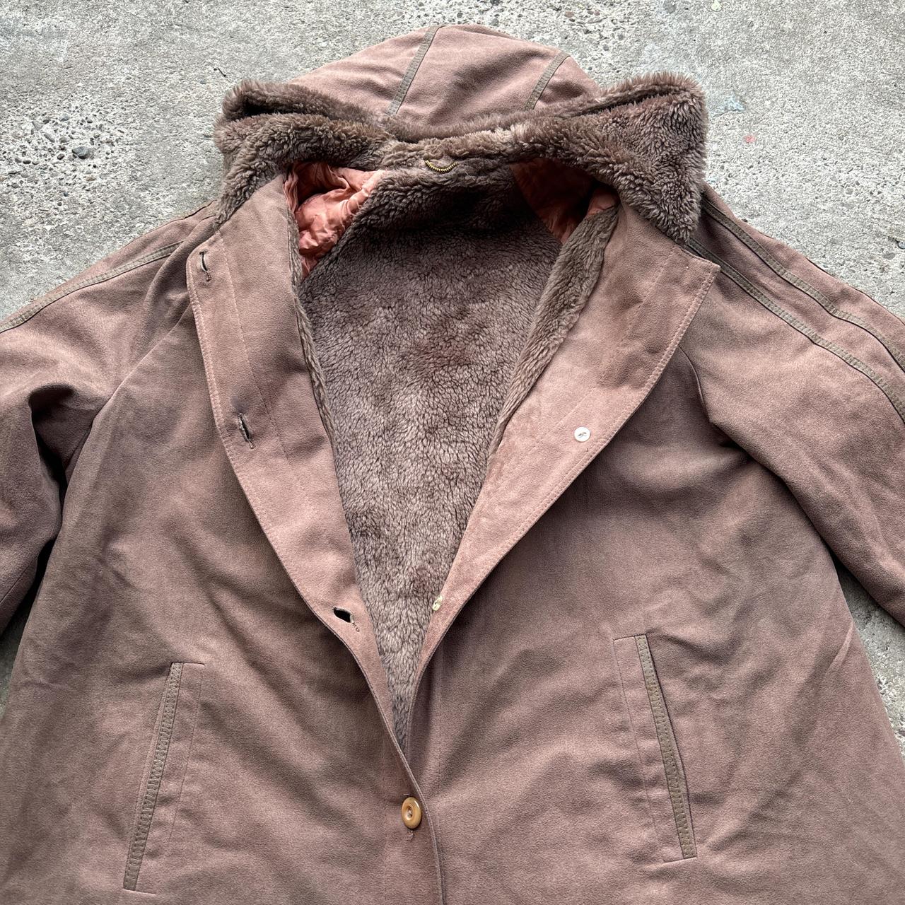 Brown 90s vintage hooded suede trench coat