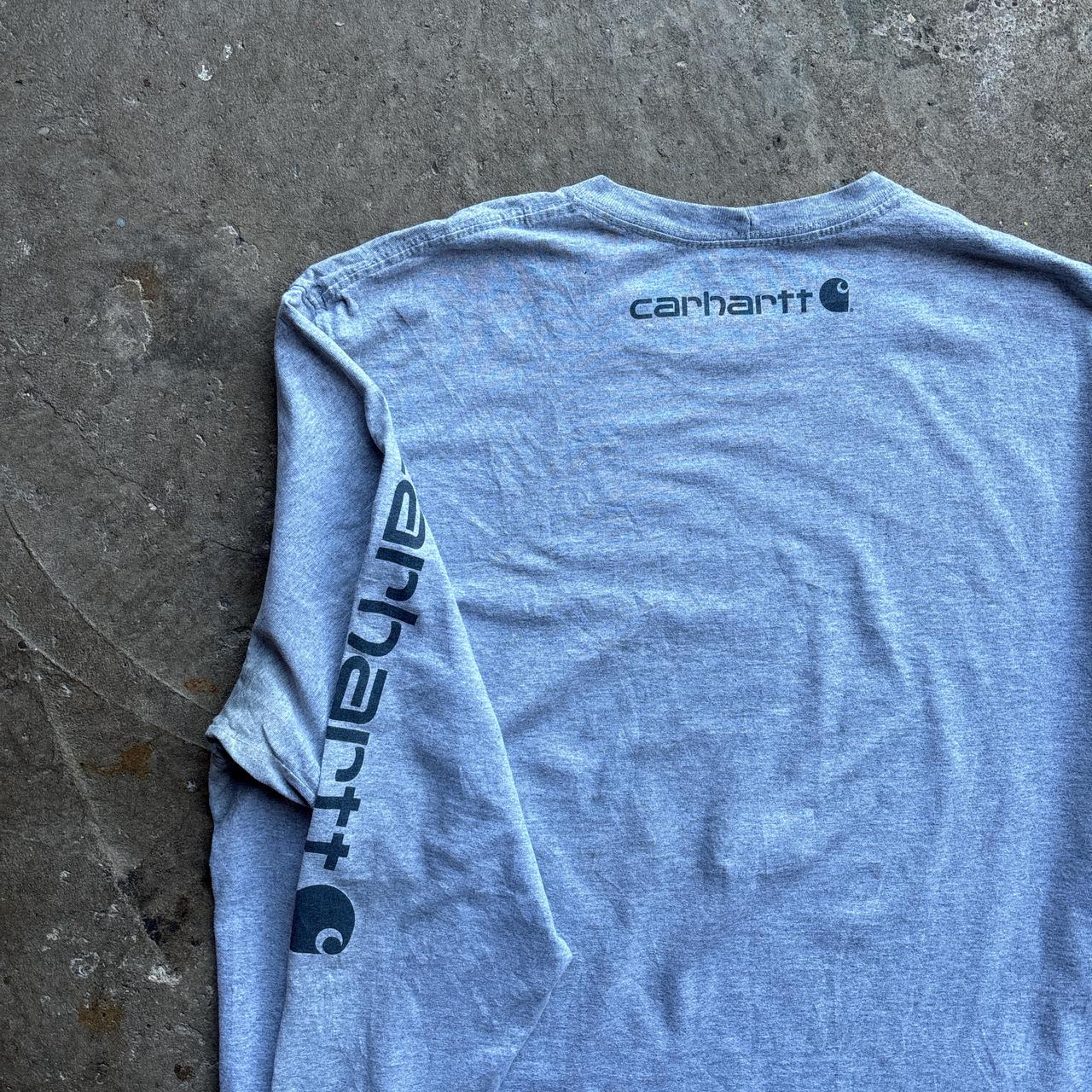 Grey Carhartt Long-Sleeve T-Shirt with Arm Brand Print