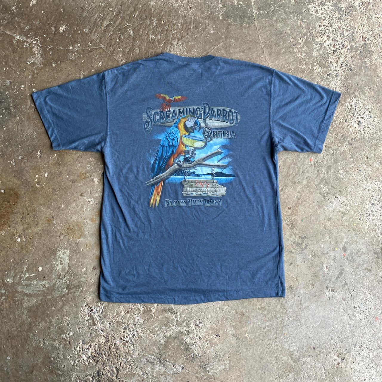 Blue Screaming Parrot Graphic T-Shirt - XL