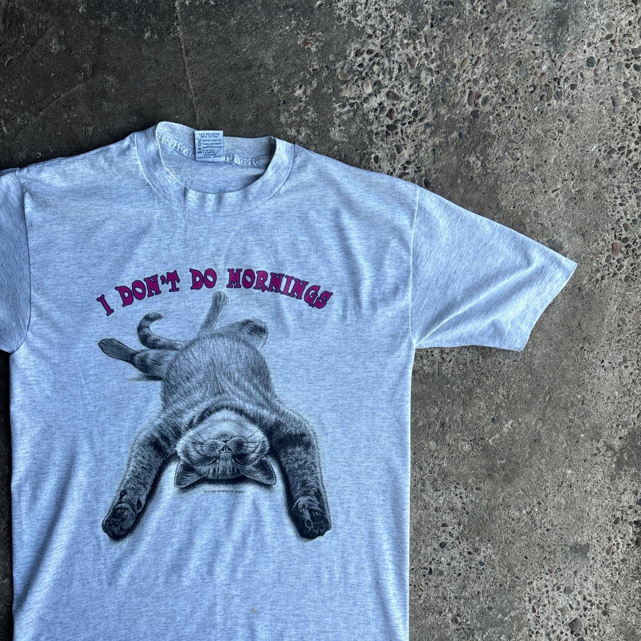 Funny Grey Cat Graphic Single Stitch T-Shirt - M