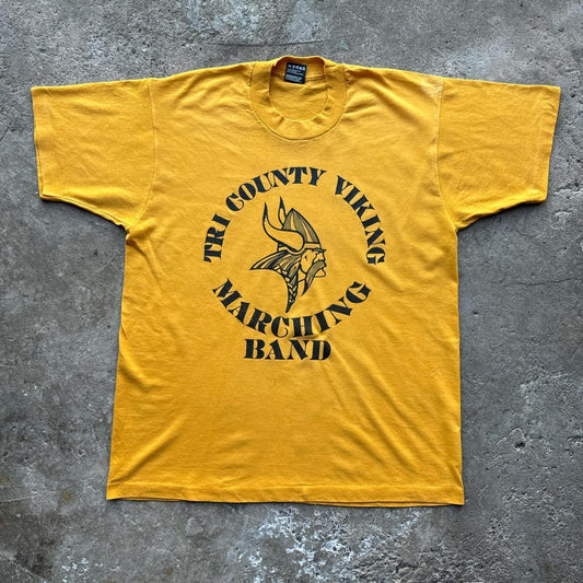 Yellow graphic tee with Viking marching band graphic
