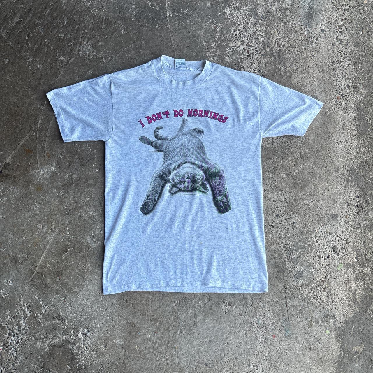Funny Grey Cat Graphic Single Stitch T-Shirt - M