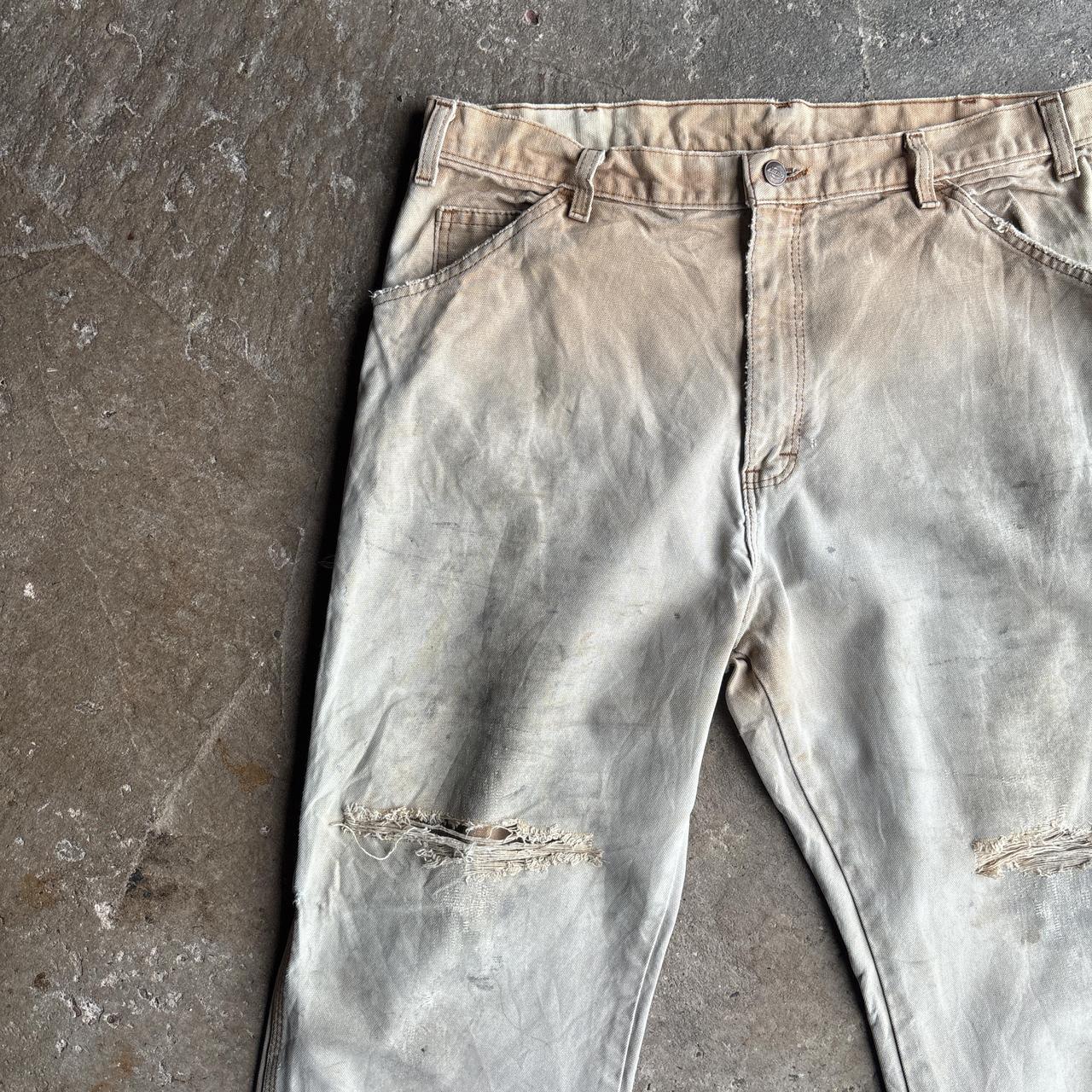Cream Distressed Dickies Carpenter Pants - W36