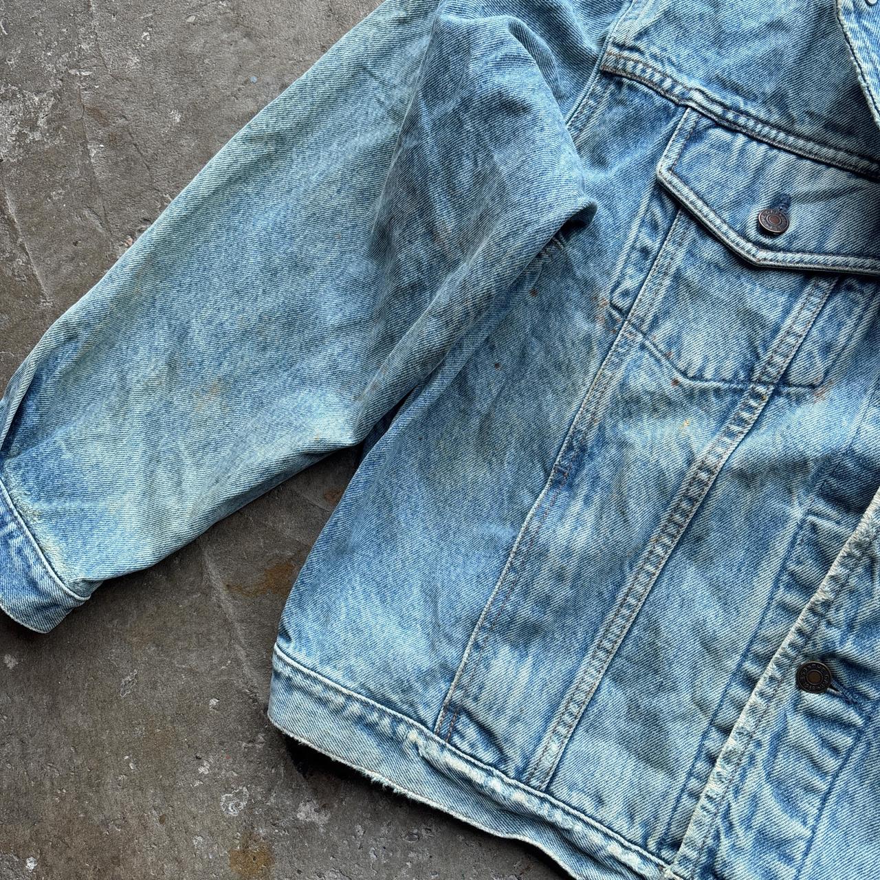 Vintage Blue denim trucker jacket with race car patch