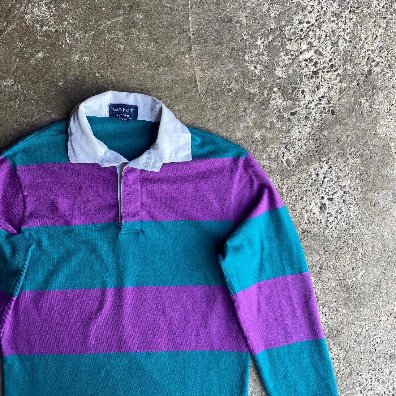 Purple & Green Striped GANT Rugby Shirt - M