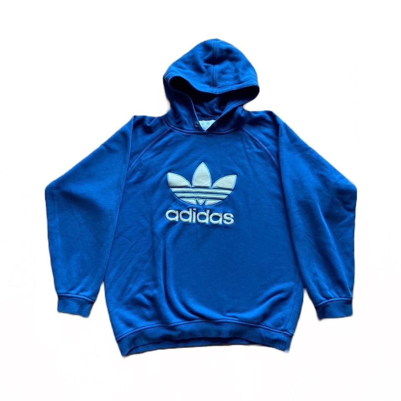 Blue Adidas Originals hoody with yellow raised logo
