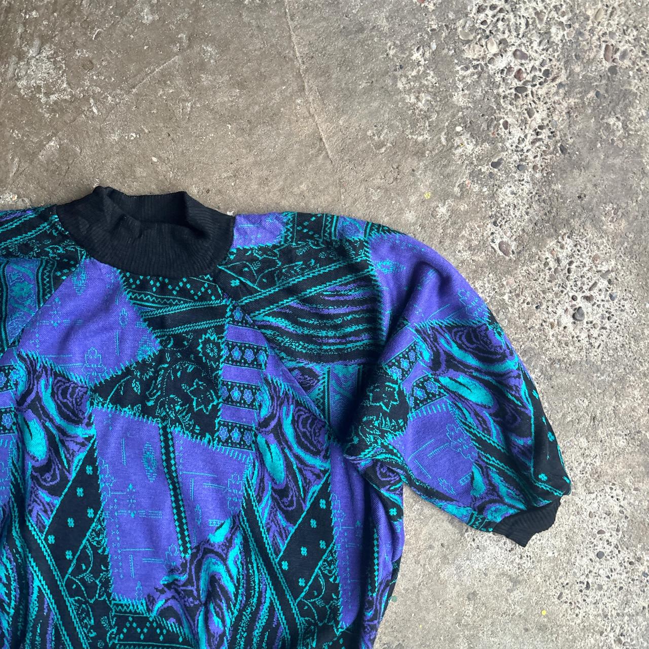 Purple Patterned Short Sleeve Jumper - XL (women’s)