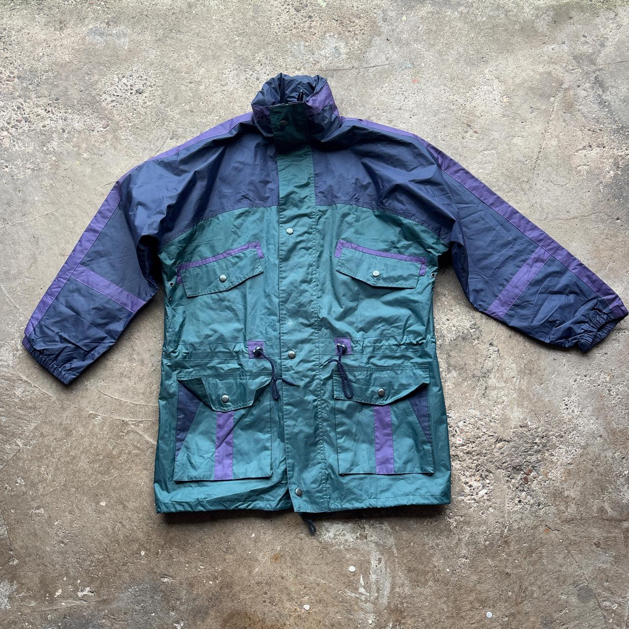 Green, navy and purple vintage 90s windbreaker jacket