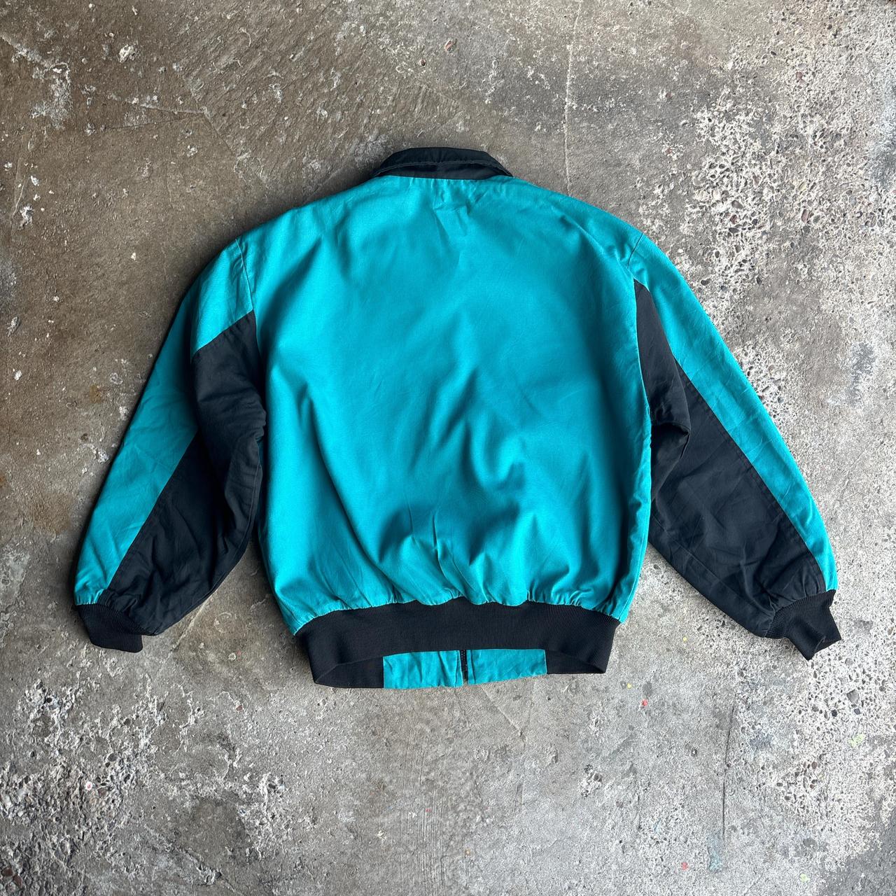 Turquoise & Black Full-Zip Bomber Jacket - L