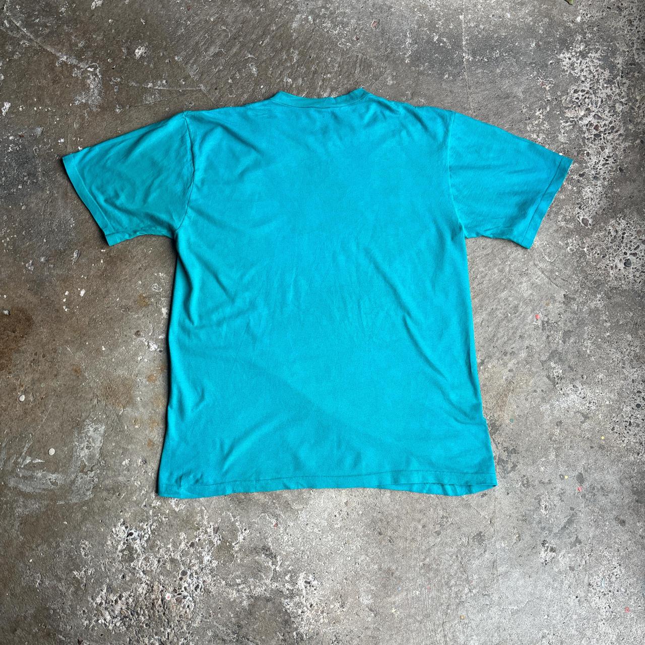 Vintage Teal Graphic America Football Single Stitch T-Shirt - L