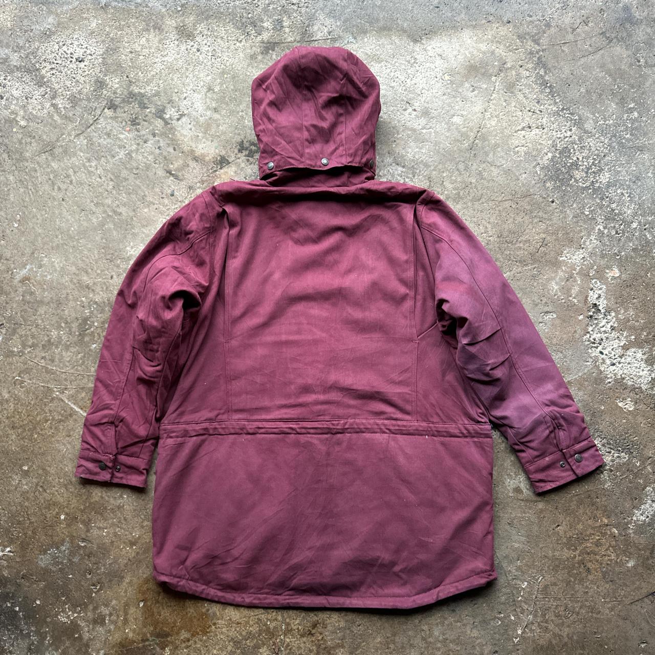 Burgundy workwear jacket with chequered lining