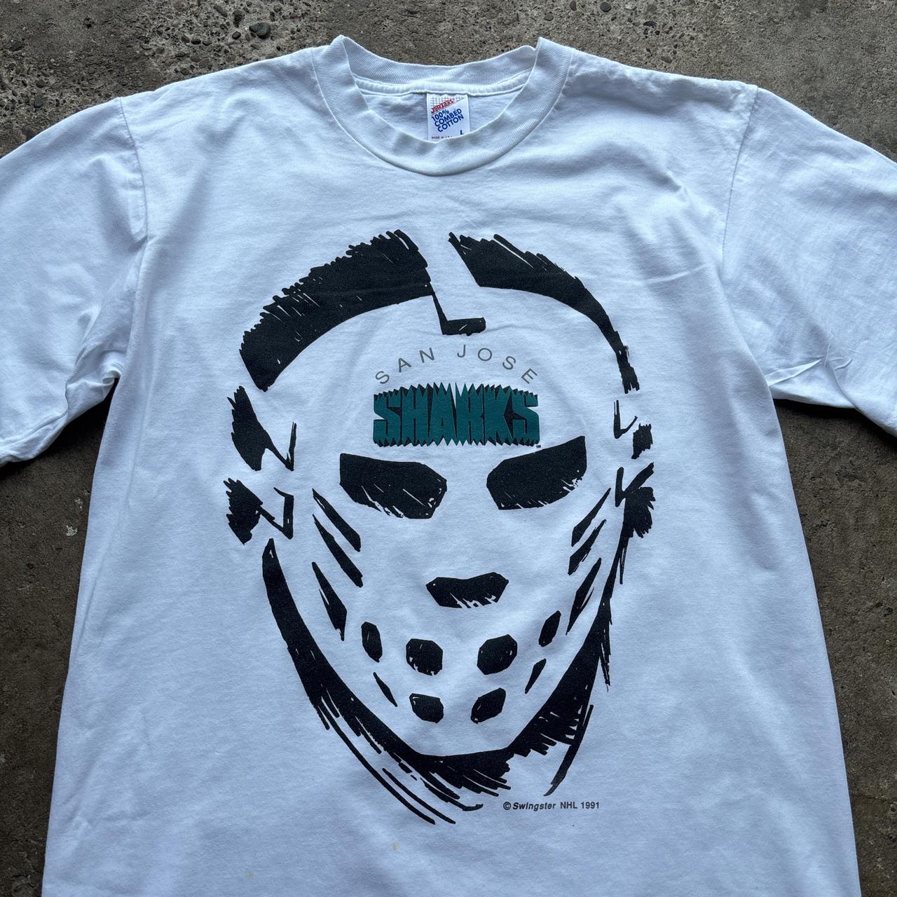 90s White San Jose Sharks NHL graphic tee - L