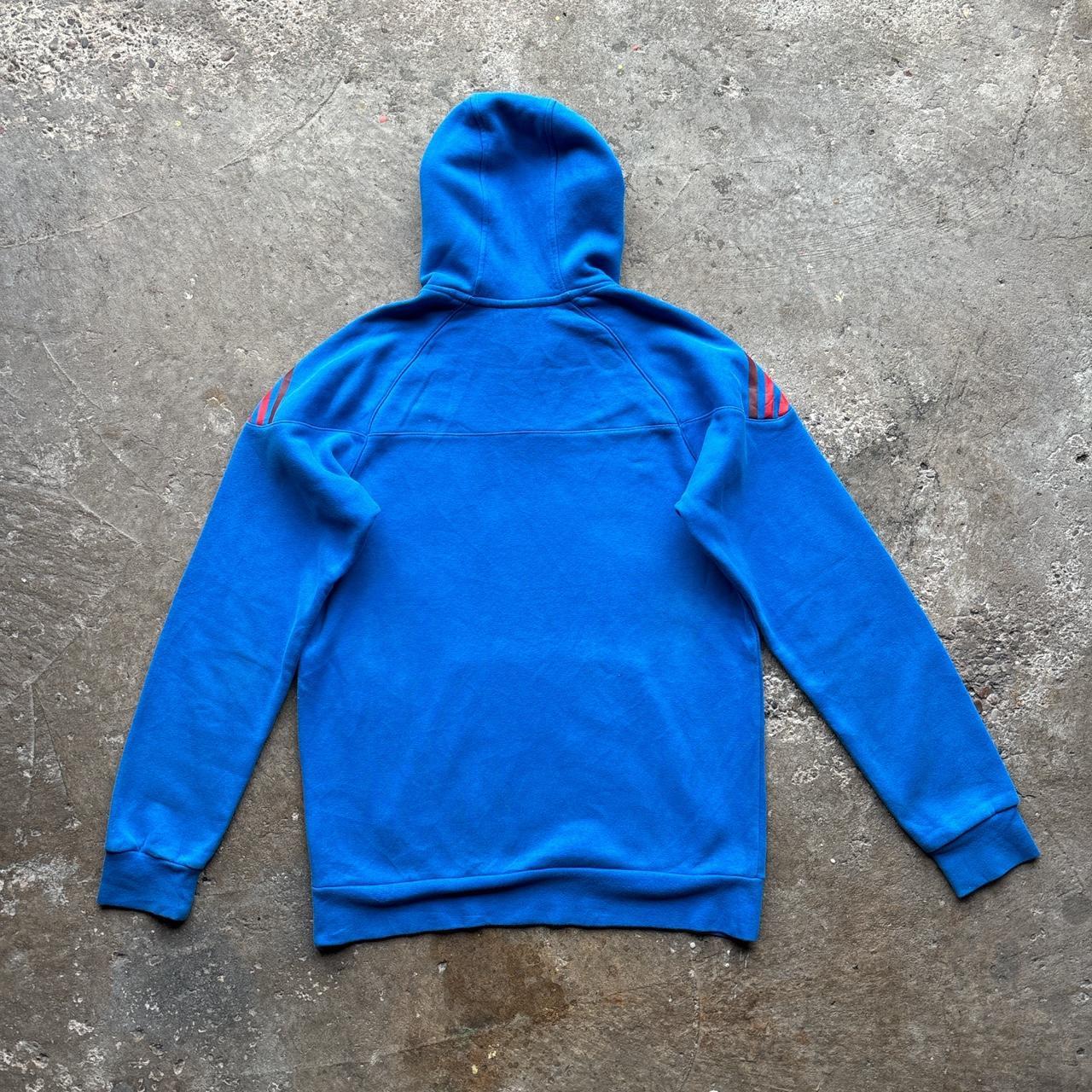 Blue Adidas hoody with printed stripes and logo