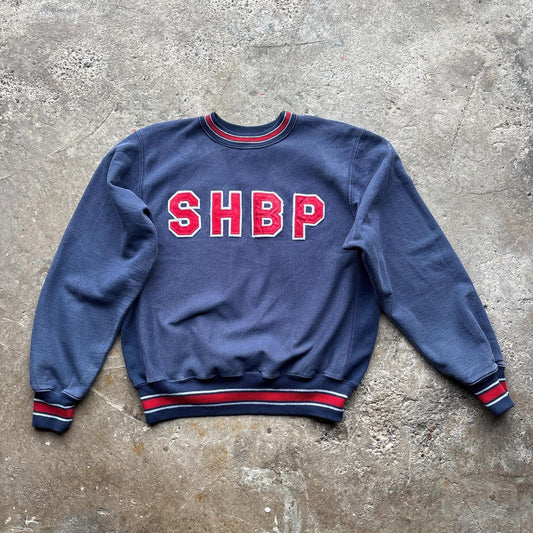Vintage Navy sweatshirt with stitched “SHBP” spell out design