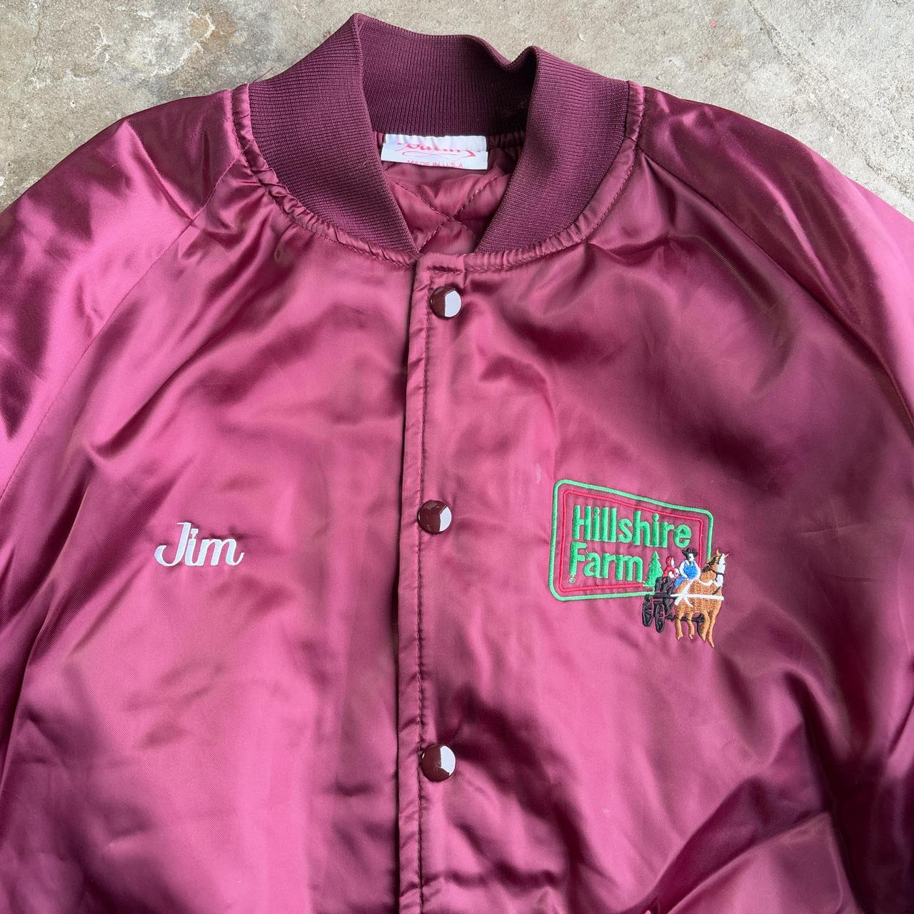 Jim’s Burgundy vintage bomber jacket with embroidered logo