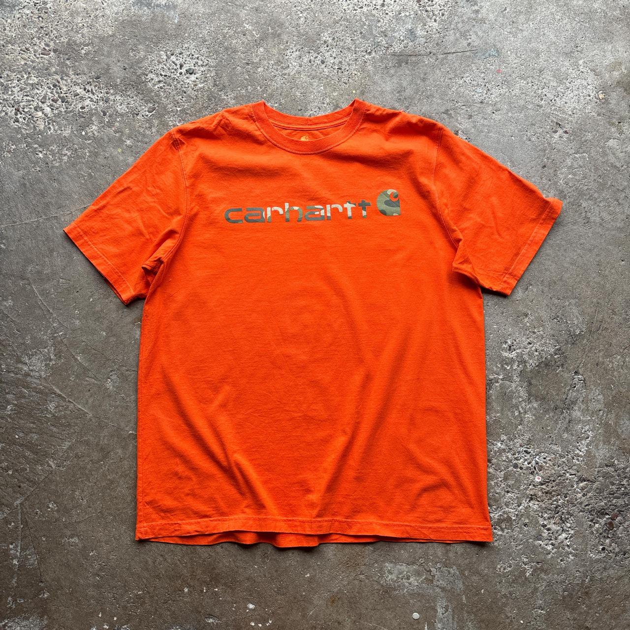 Orange Carhartt t-shirt with camo spell out logo - XL