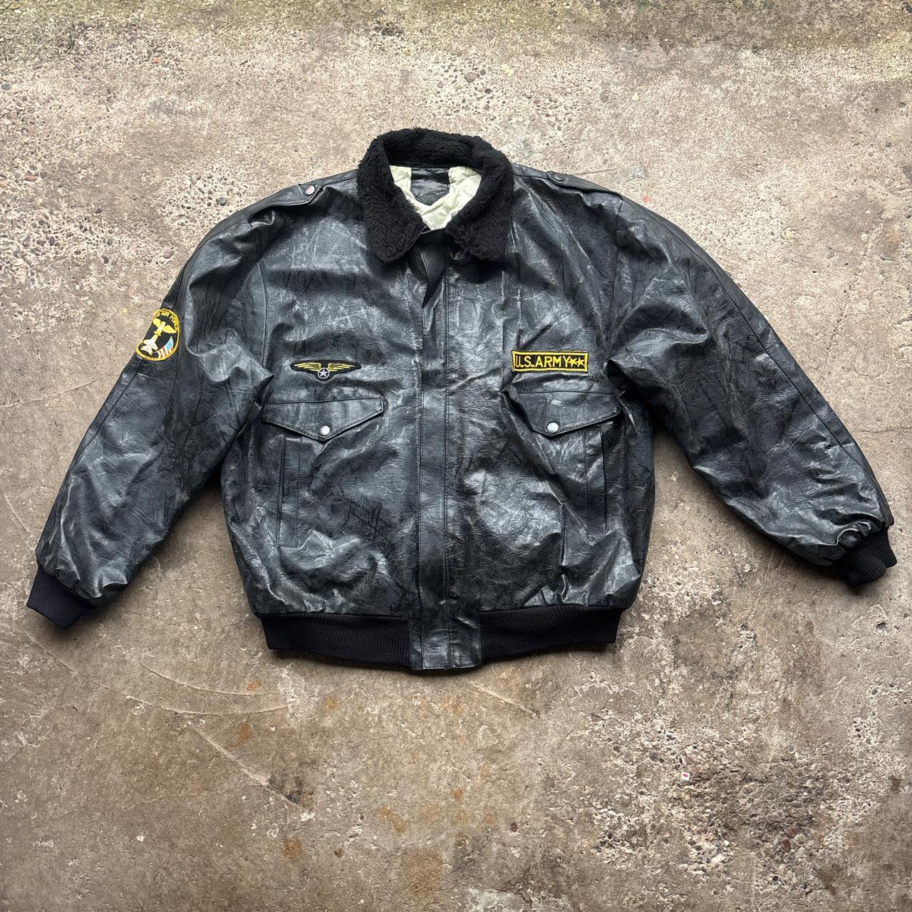 Vintage Black leather US Army bomber jacket