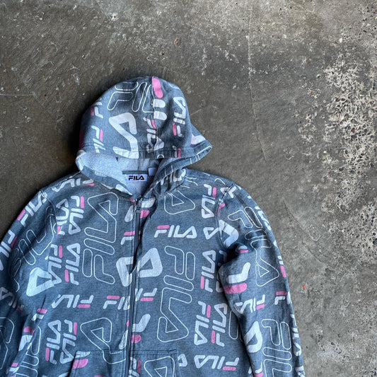 Grey & Pink Fila Graphic Print Full Zip Hoodie - XL (women’s)