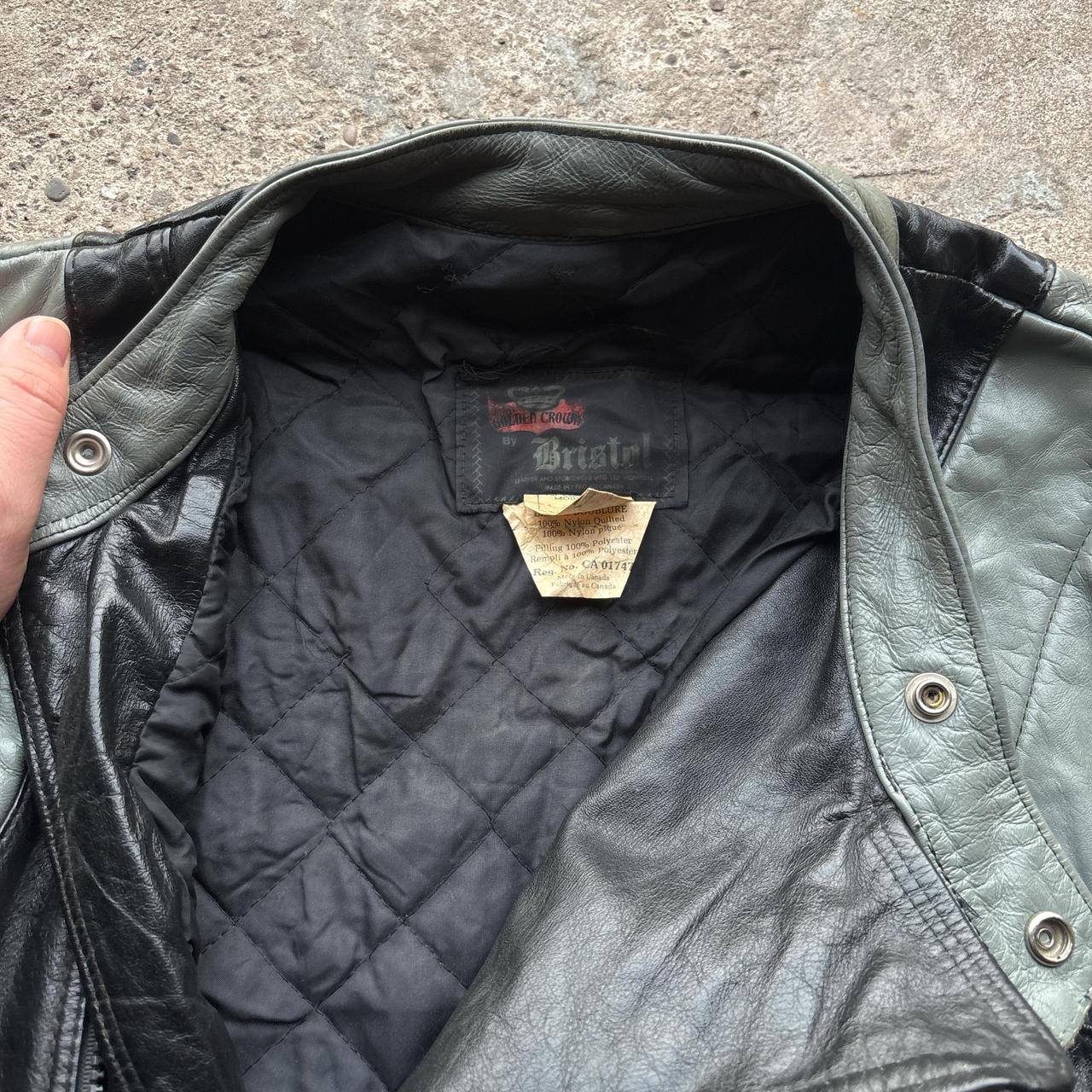 Vintage Grey and Black Golden Crown by Bristol Motorcycle Jacket