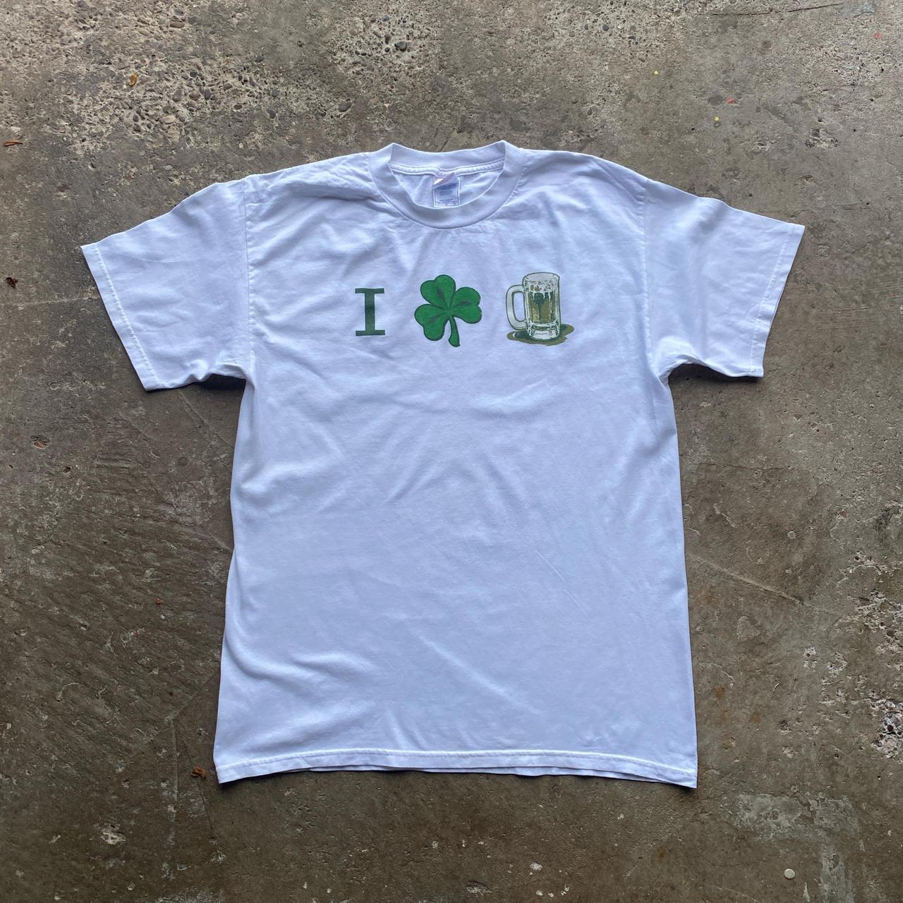 White graphic tee with Irish drinking print - L