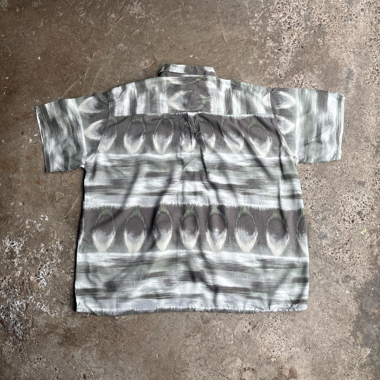Green Patterned Vintage Style Short-Sleeve Shirt