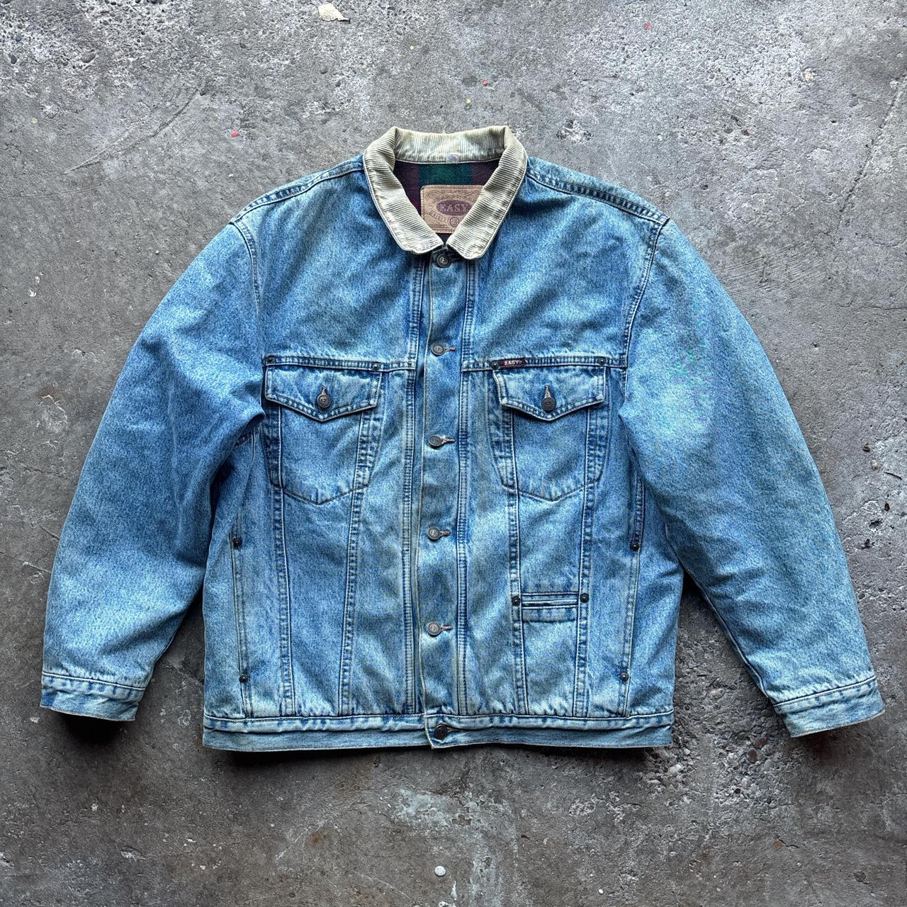 90s Easy Blue Denim Trucker jacket with flannel