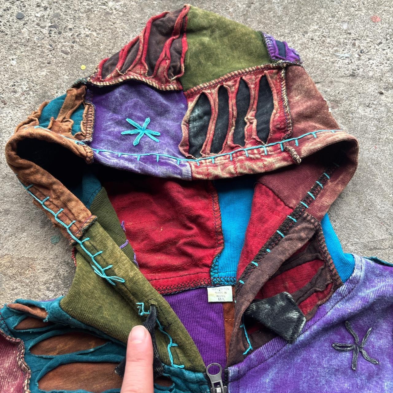 Women's Stonewashed Embroidered Nepalese Hand Made Pixie Cotton Hooded Jacket