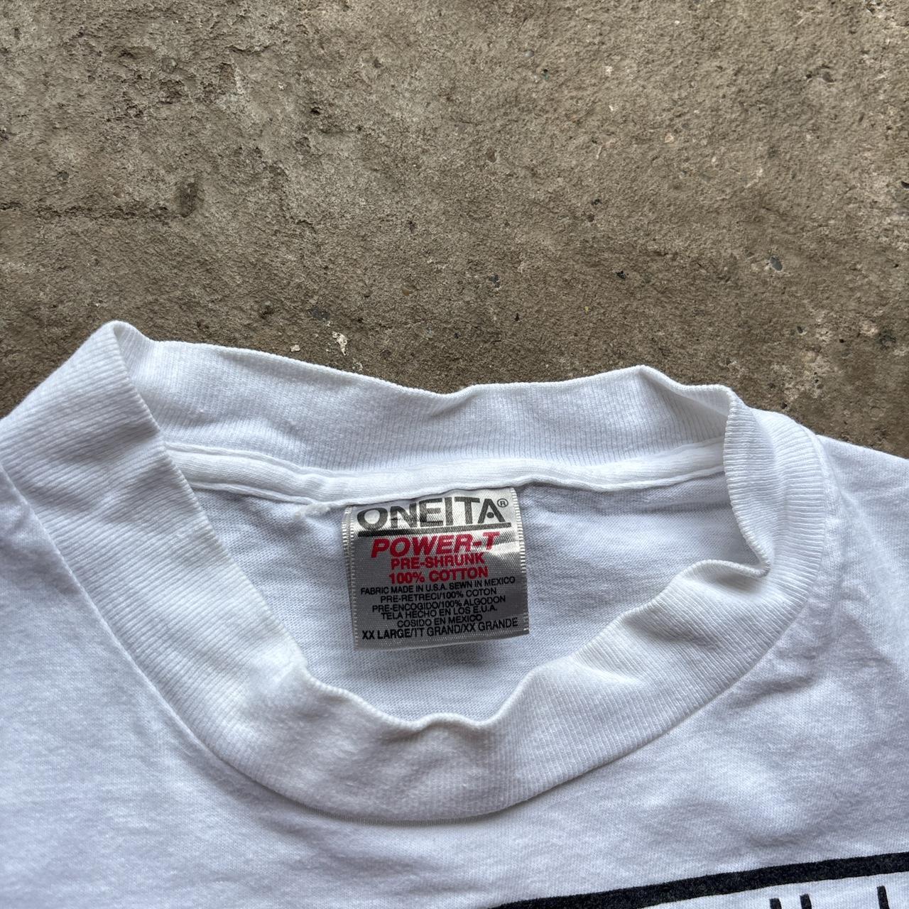 90s white graphic single stitch tee with ‘leadership’ graphic - XXL