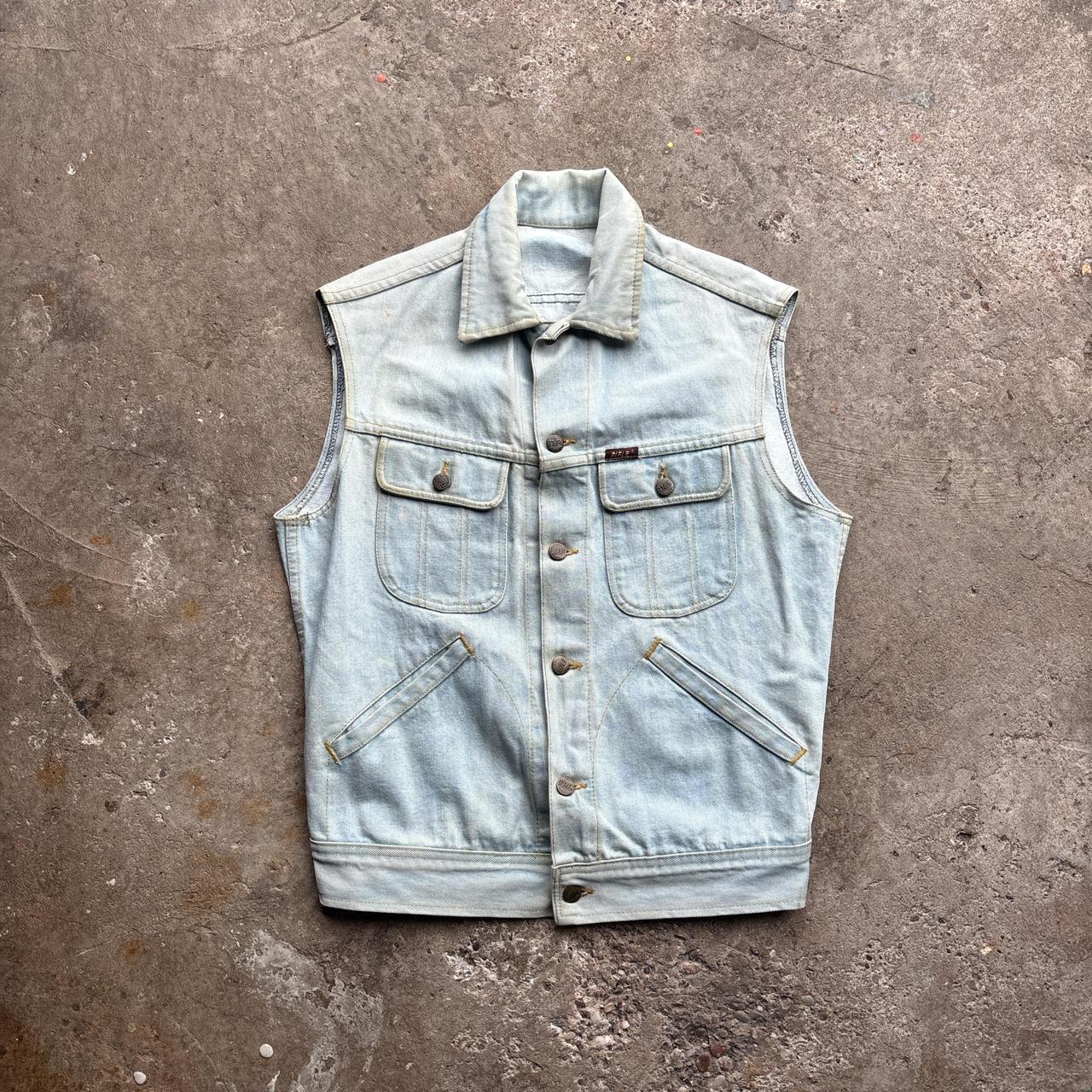 Vintage Rifle Washed Light Blue Denim Vest Jacket (high quality / heavyweight)