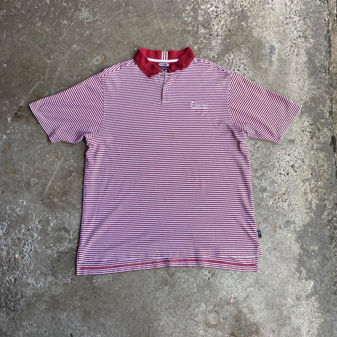 Red & White Striped Adidas ‘Budweiser’ Polo Shirt - L