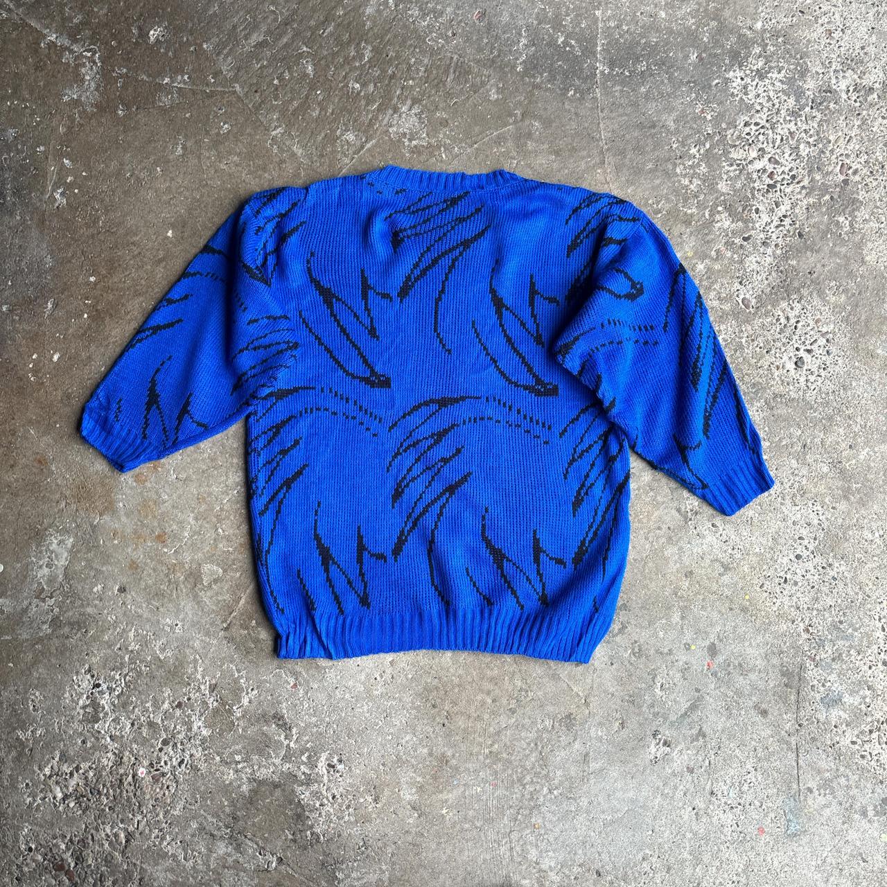 Blue Patterned Design Knitted Sweater - XL