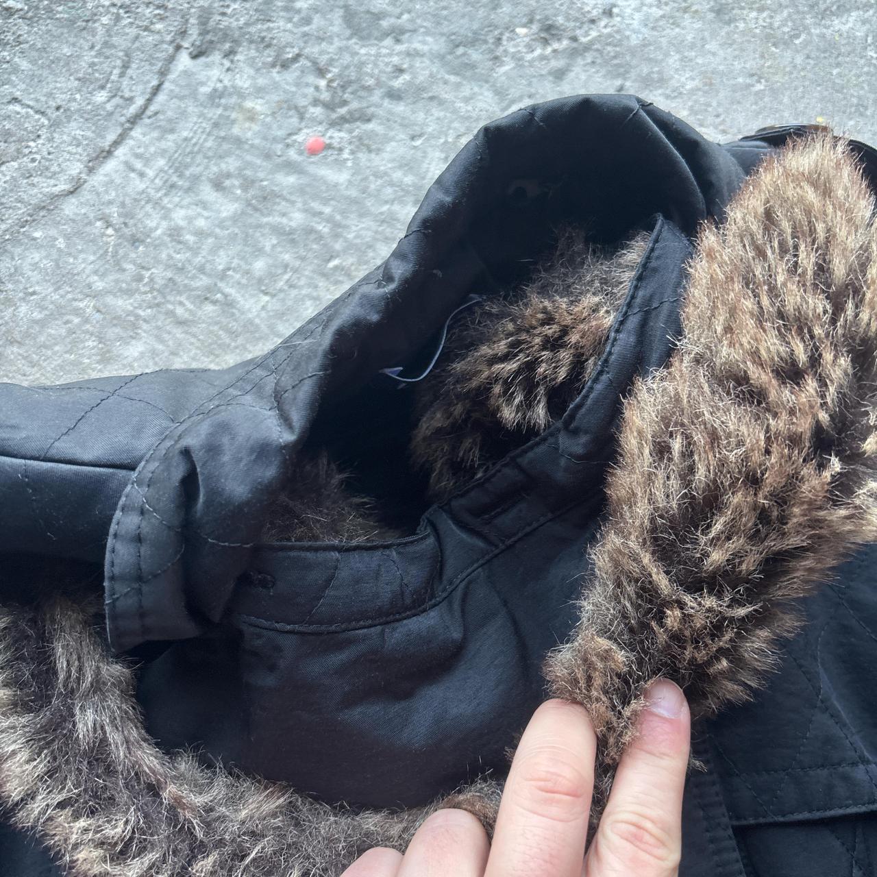 Black quilted Kesta trench coat with faux fur trim - Size 14