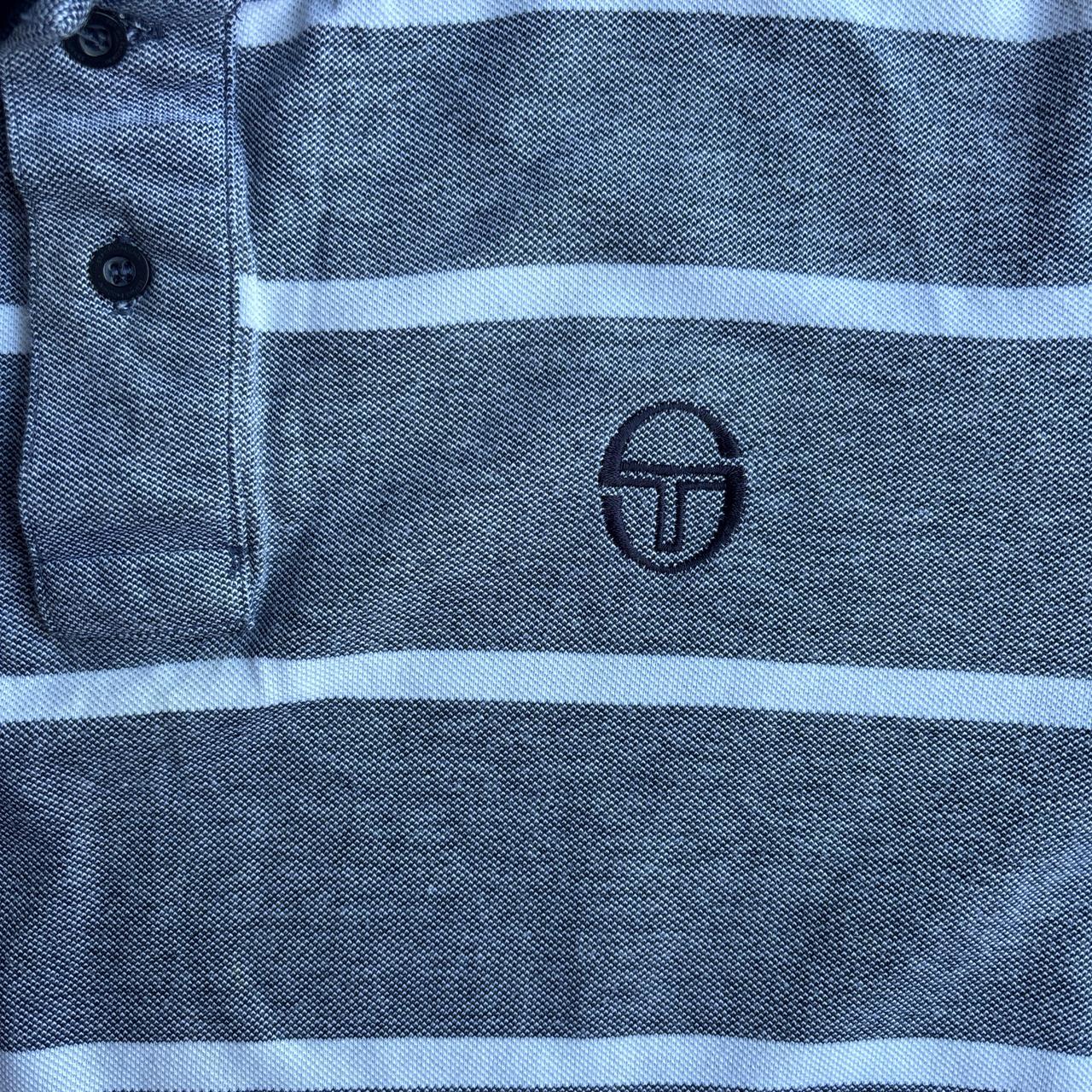 Sergio Tacchini Grey & White Striped Polo Shirt