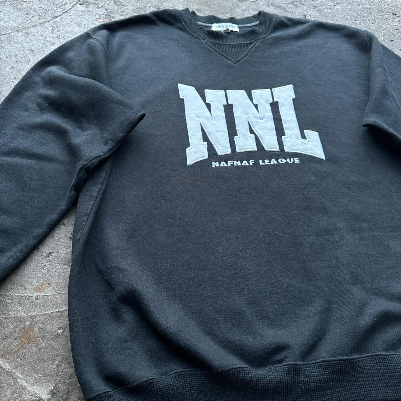 Vintage 90's Naf Naf Black and White Crew Neck Spellout Sweatshirt