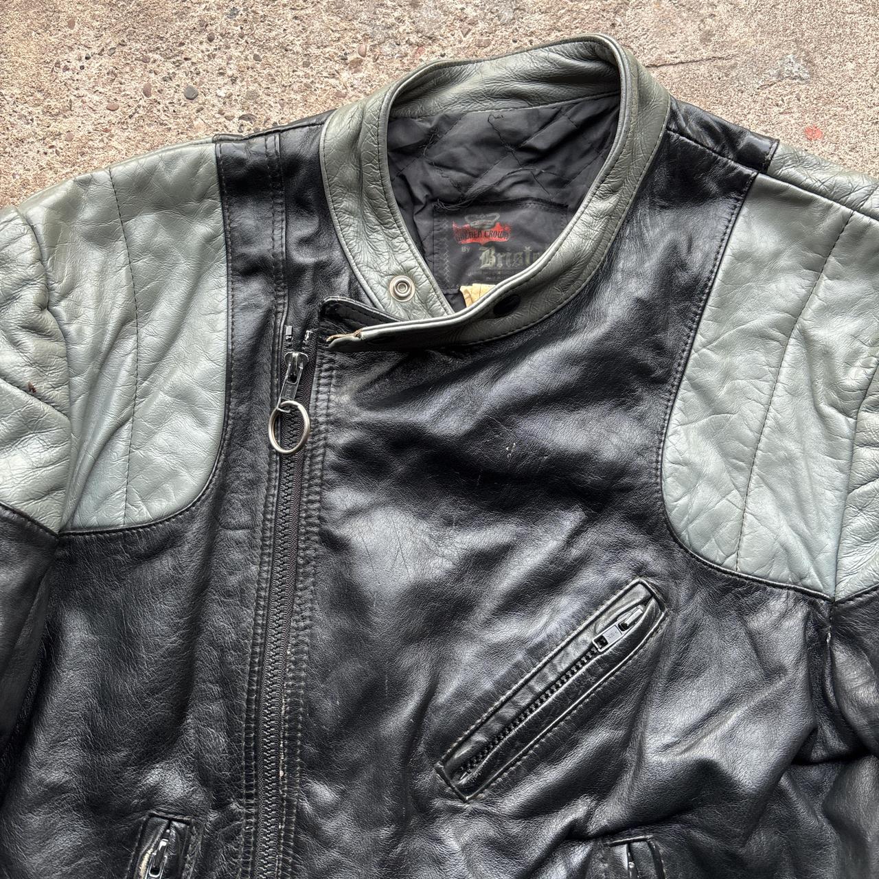 Vintage Grey and Black Golden Crown by Bristol Motorcycle Jacket