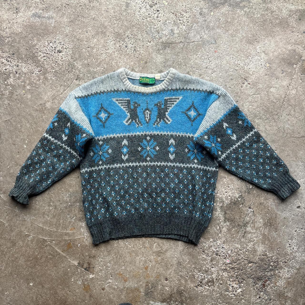 Grey patterned wool knit jumper