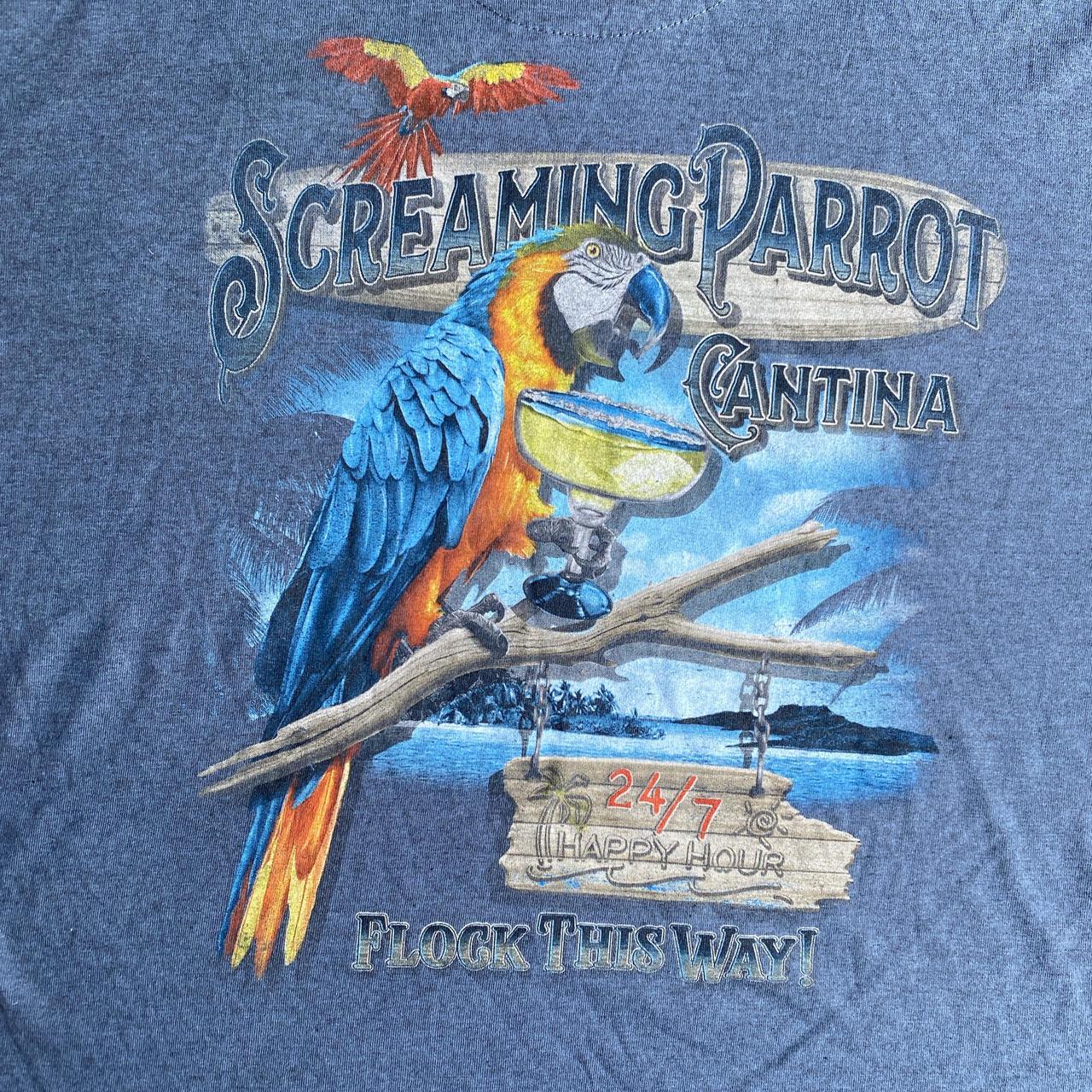 Blue Screaming Parrot Graphic T-Shirt - XL