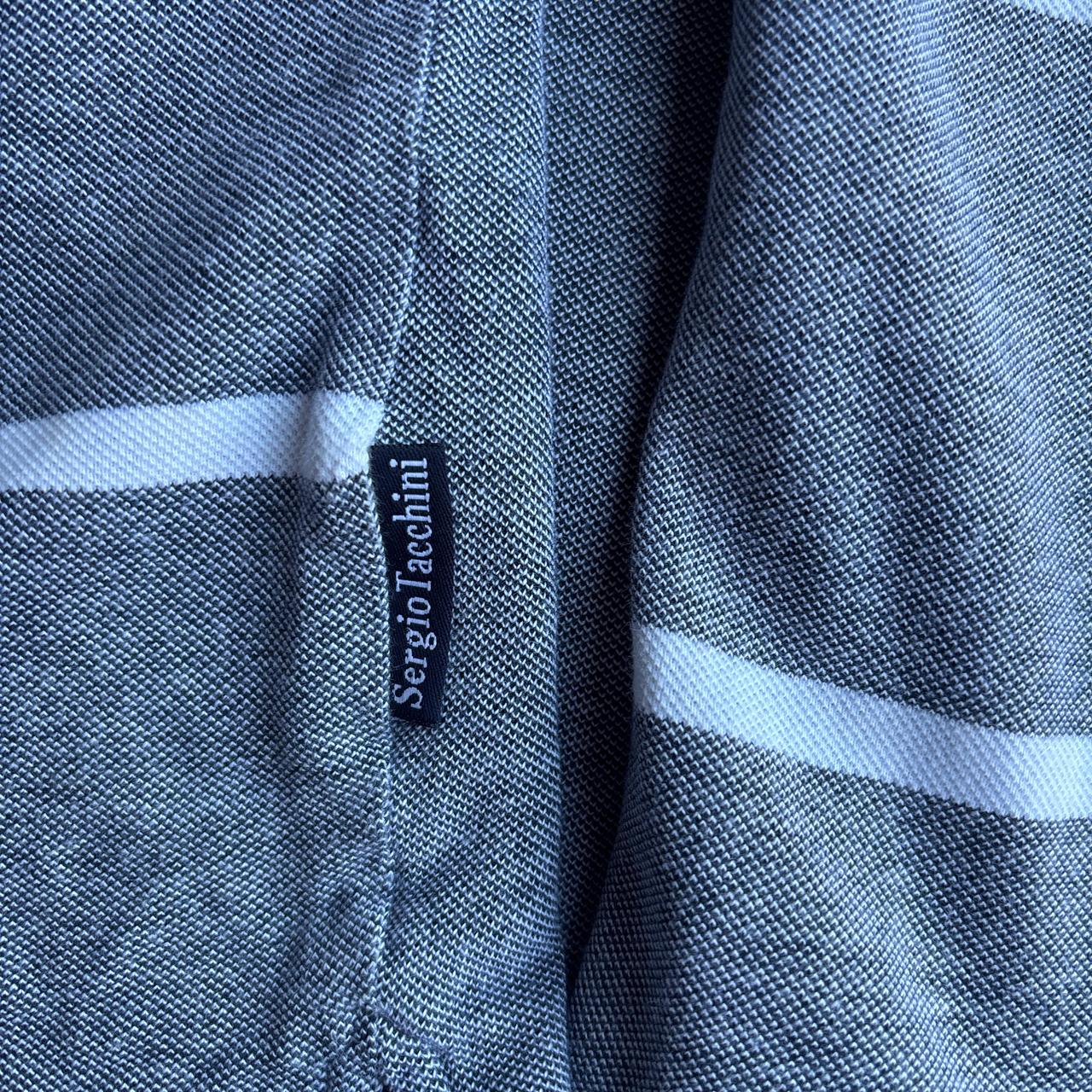 Sergio Tacchini Grey & White Striped Polo Shirt