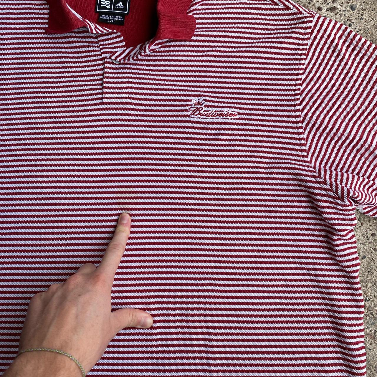 Red & White Striped Adidas ‘Budweiser’ Polo Shirt - L